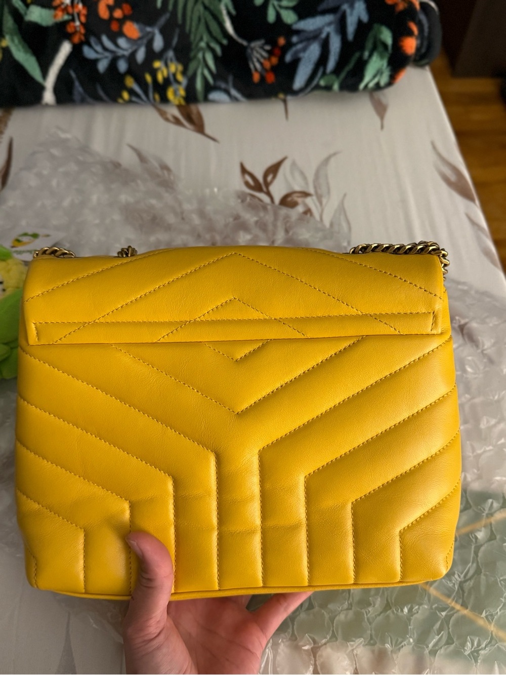 Saint Laurent Yellow Quilted Leather Satchel with YSL Logo - Picture 5 of 7
